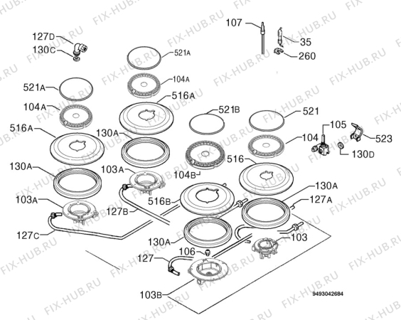 Взрыв-схема плиты (духовки) Zanussi ZGG646ITN - Схема узла Functional parts 267